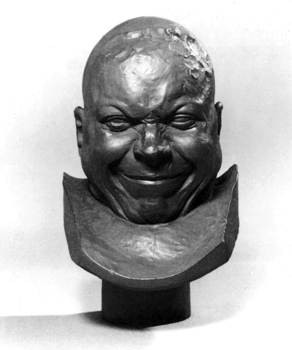 A photograph of the smiling old man, one of Franz Xaver Messerschmidt’s eighteenth-century character heads from an age before Botox.