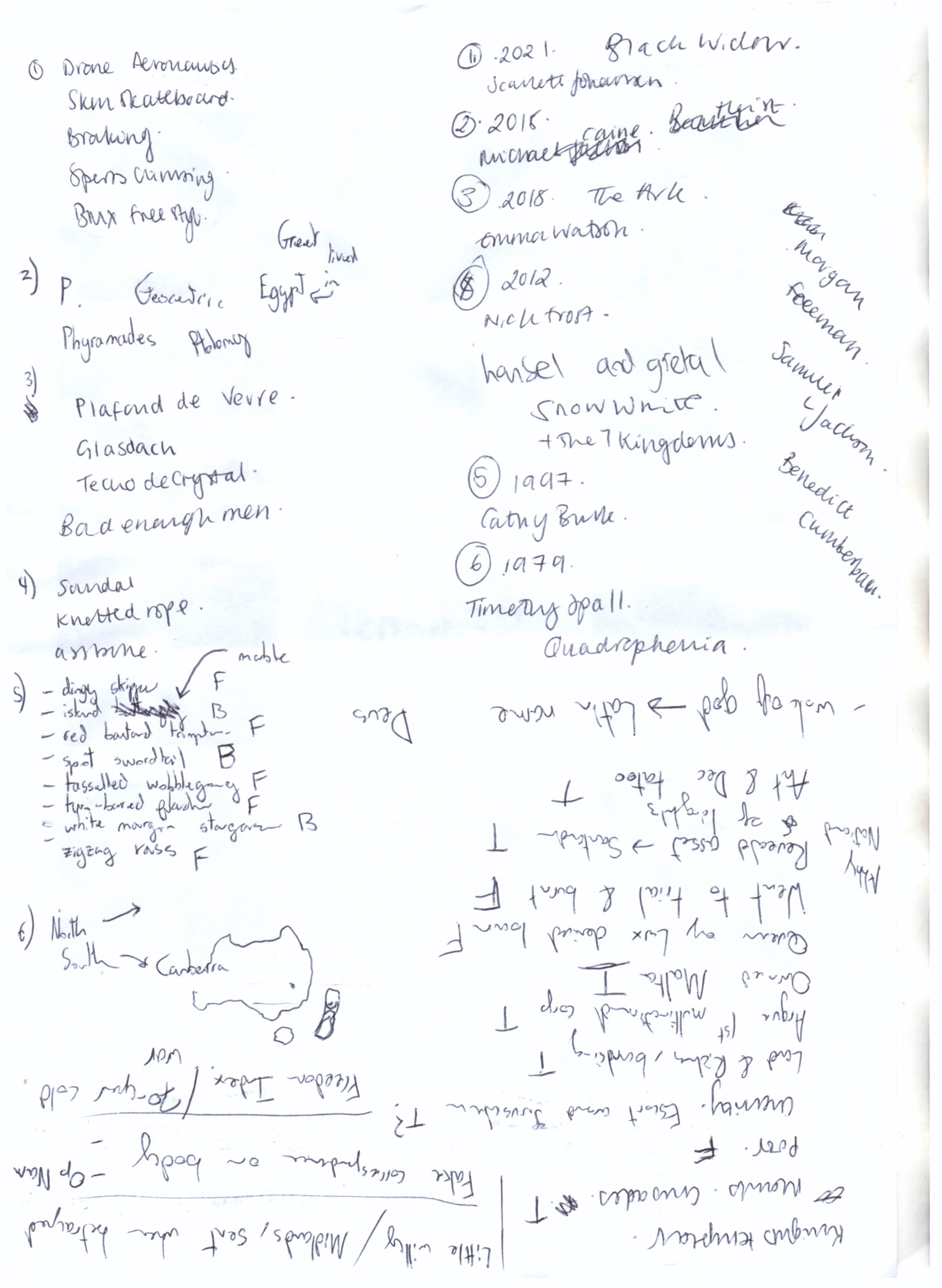 Team 2’s handwritten answer sheet to the Secrecy quiz round