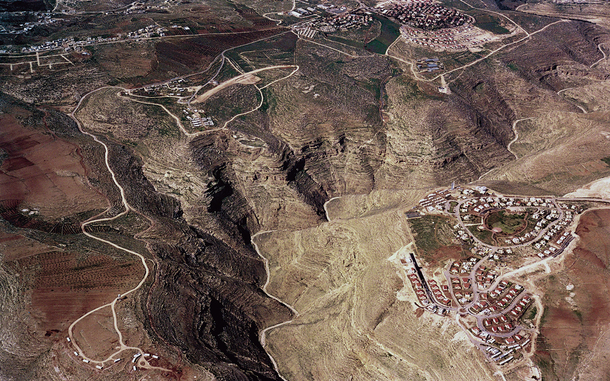 Aerial view of the settlements of Nokdim and Tekoa in the West Bank.